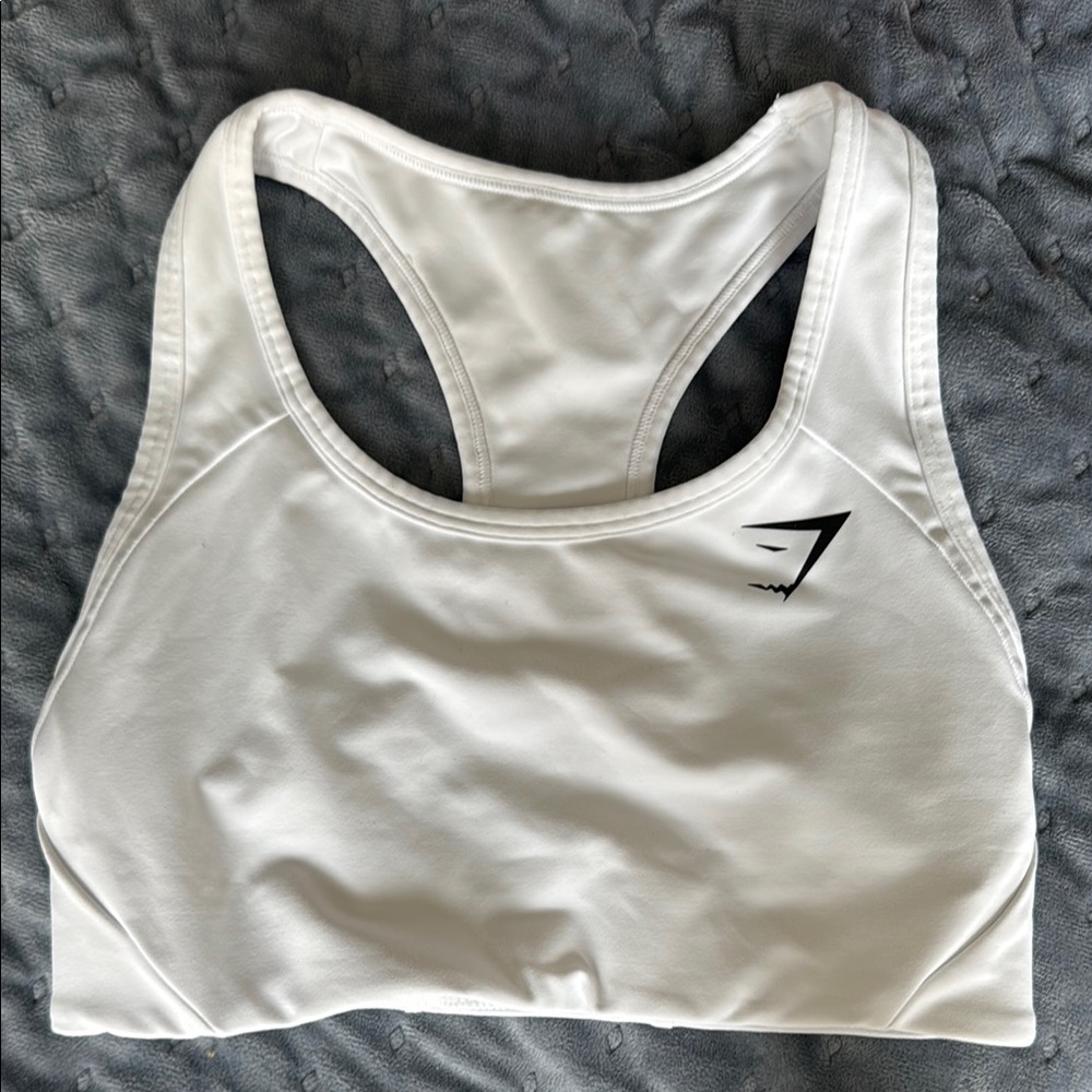 Gymshark White Racerback Sports Bra Moisture-Wicking